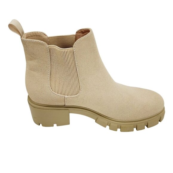 Anklet Womens Beige Chelsea Boots With Chunky Heel & Elastic Sides Size 9 - Picture 8 of 13